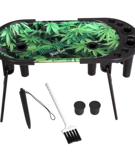 Black Leaf Rolling Console - In Weed We Trust